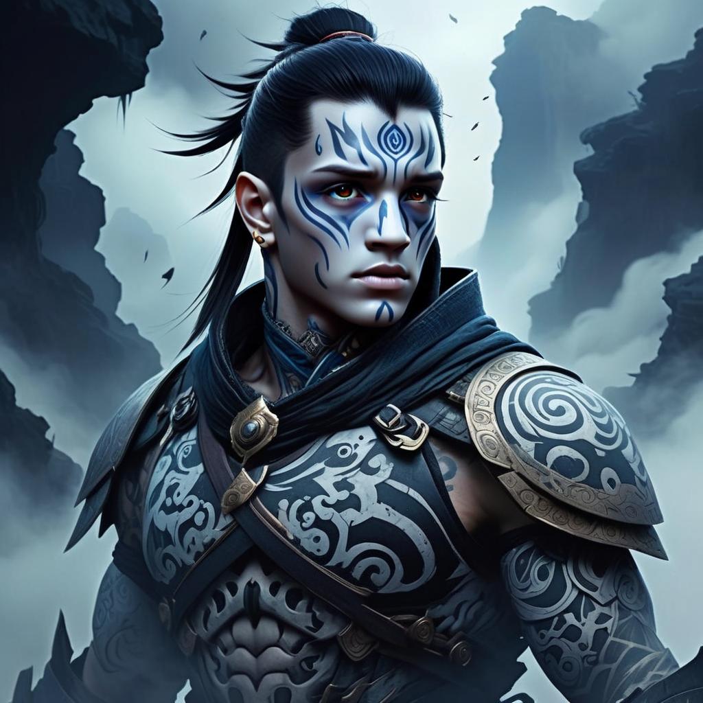 Warrior Man with Tribal Tattoos in Armor Warrior Man with Tribal Tattoos in Armor