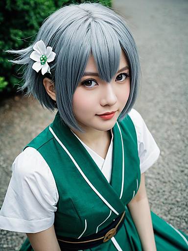 Aizawa Sakuya Cosplay Portrait in Green Traditional Attire