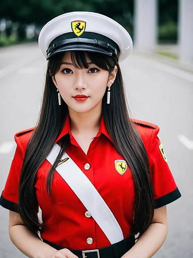 Woman in Ferrari-Inspired Uniform and Cap Portrait