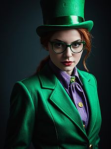 Photorealistic Woman in Riddler Costume Cosplay Portrait