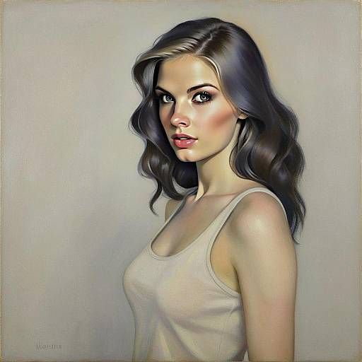 Hyper-Realistic Digital Portrait of Woman with Dark Hair and Blue Eyes