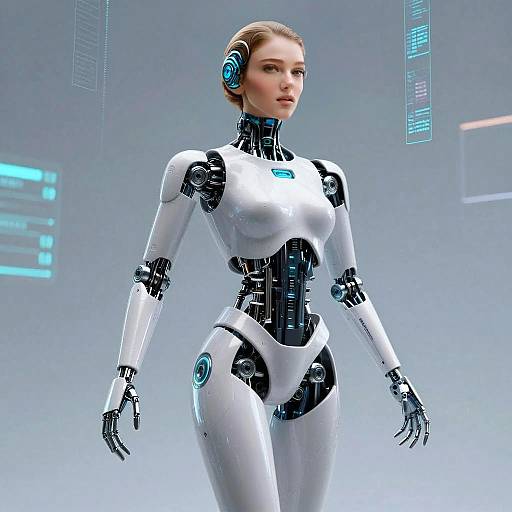Realistic Female Humanoid Robot with Futuristic Cybernetic Design