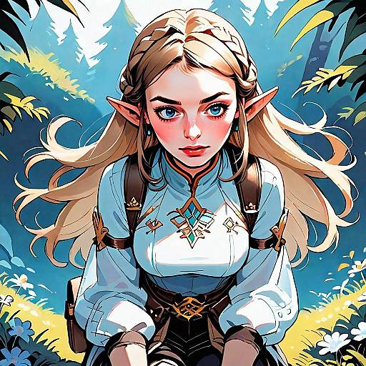 Fantasy Elf Woman Portrait in Vibrant Forest Anime Style