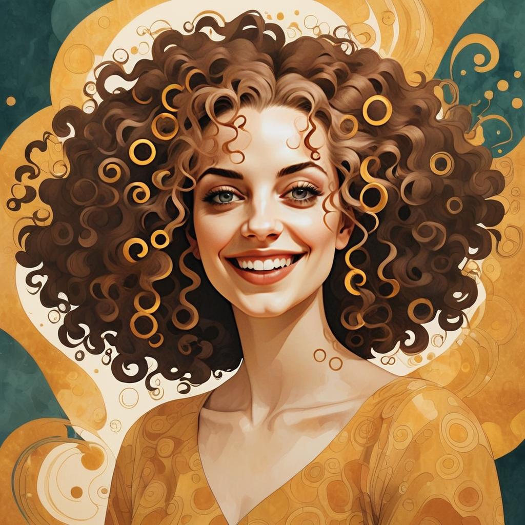 Cheerful Woman with Curly Hair in Vibrant Abstract Background Cheerful Woman with Curly Hair in Vibrant Abstract Background