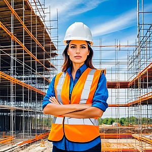 Confident Woman at Construction Site