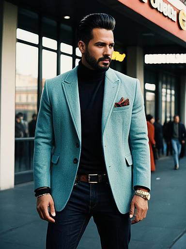 Man in Modern Fashion Outfit Cinematic Realism Bold Stylish Portrait
