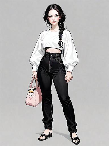 Realistic Comic Style Full Body Portrait of Woman in Contemporary Fashion