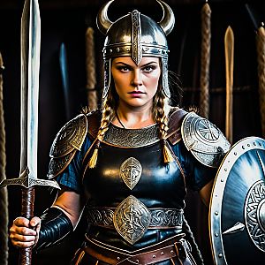 Fierce Female Viking Warrior in Armor