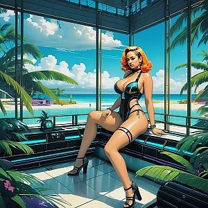 Futuristic Woman in Cyberpunk Swimwear by Tropical Beach Digital Art
