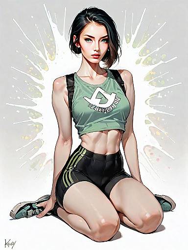 Realistic Athletic Woman Full Body Illustration in Comic Style