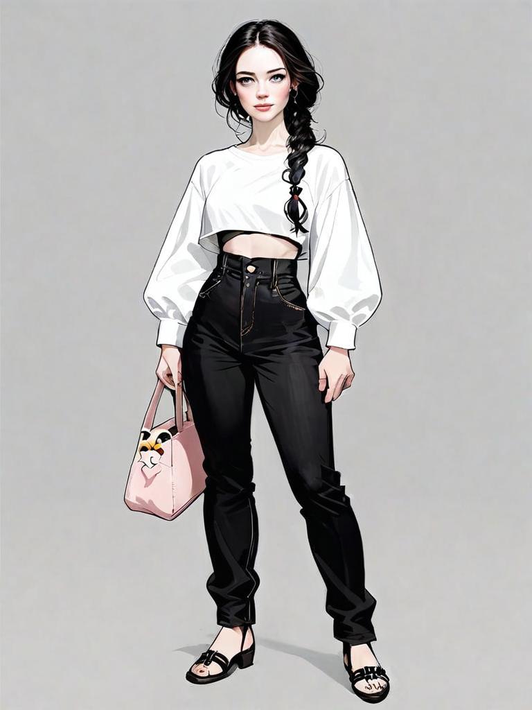 Realistic Comic Style Full Body Portrait of Woman in Contemporary Fashion