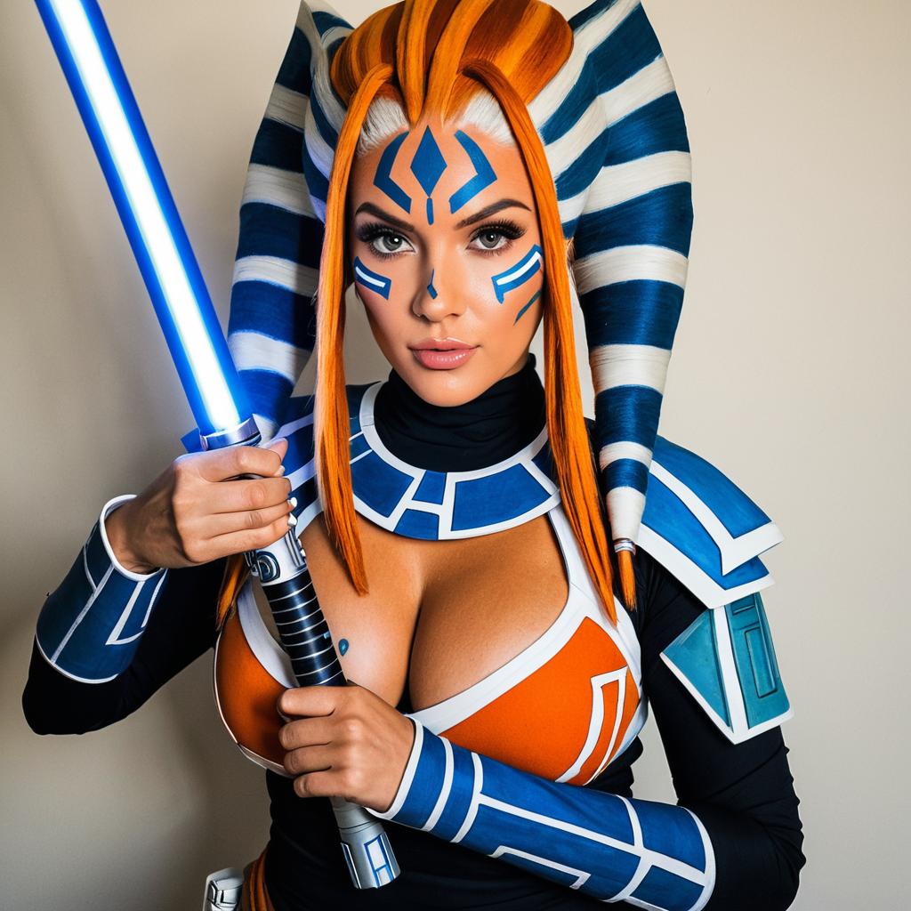 Photorealistic Ahsoka Tano Cosplay with Blue Lightsaber