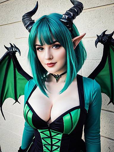 Apricot the Lich Woman Fantasy Costume with Teal Hair and Horns