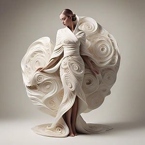 Elegant Woman in Artistic Couture Dress