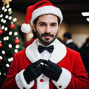 Confident Man in Santa Suit at Festive Event