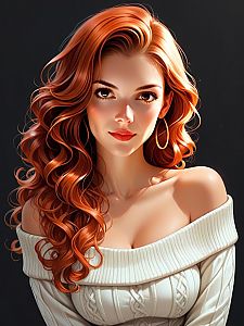 Portrait of a Woman with Curly Red Hair