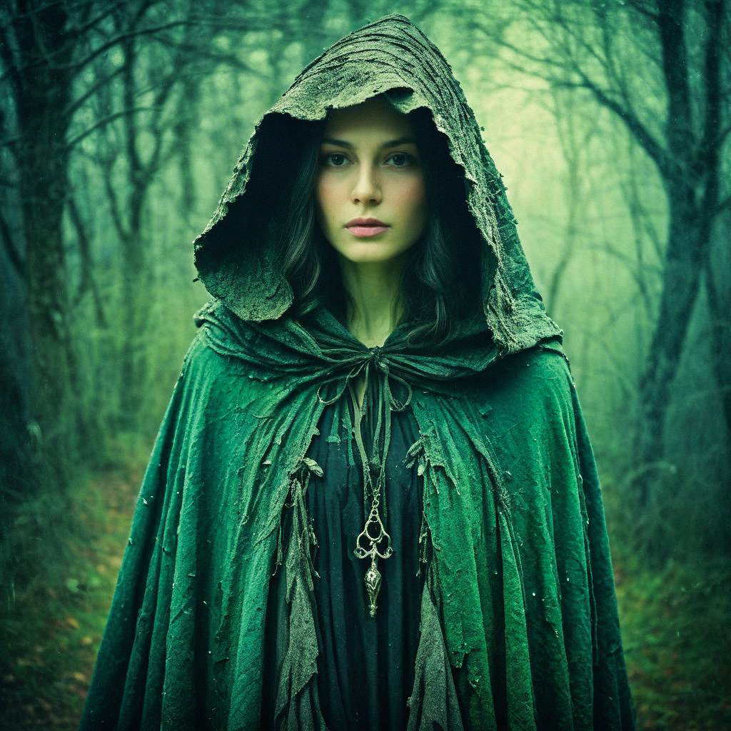 Mysterious Woman in Foggy Forest
