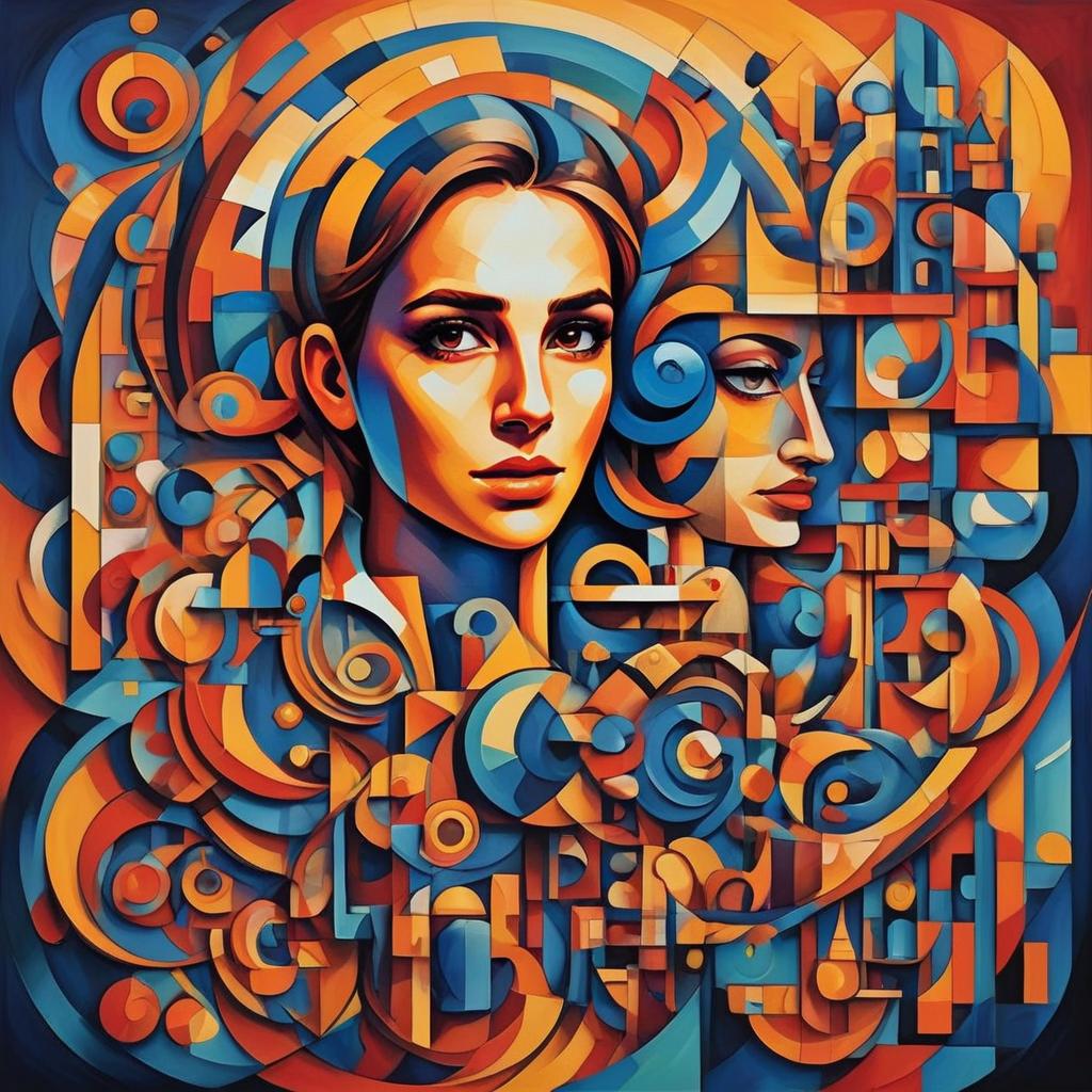 Stylized Woman in Geometric Tapestry Stylized Woman in Geometric Tapestry