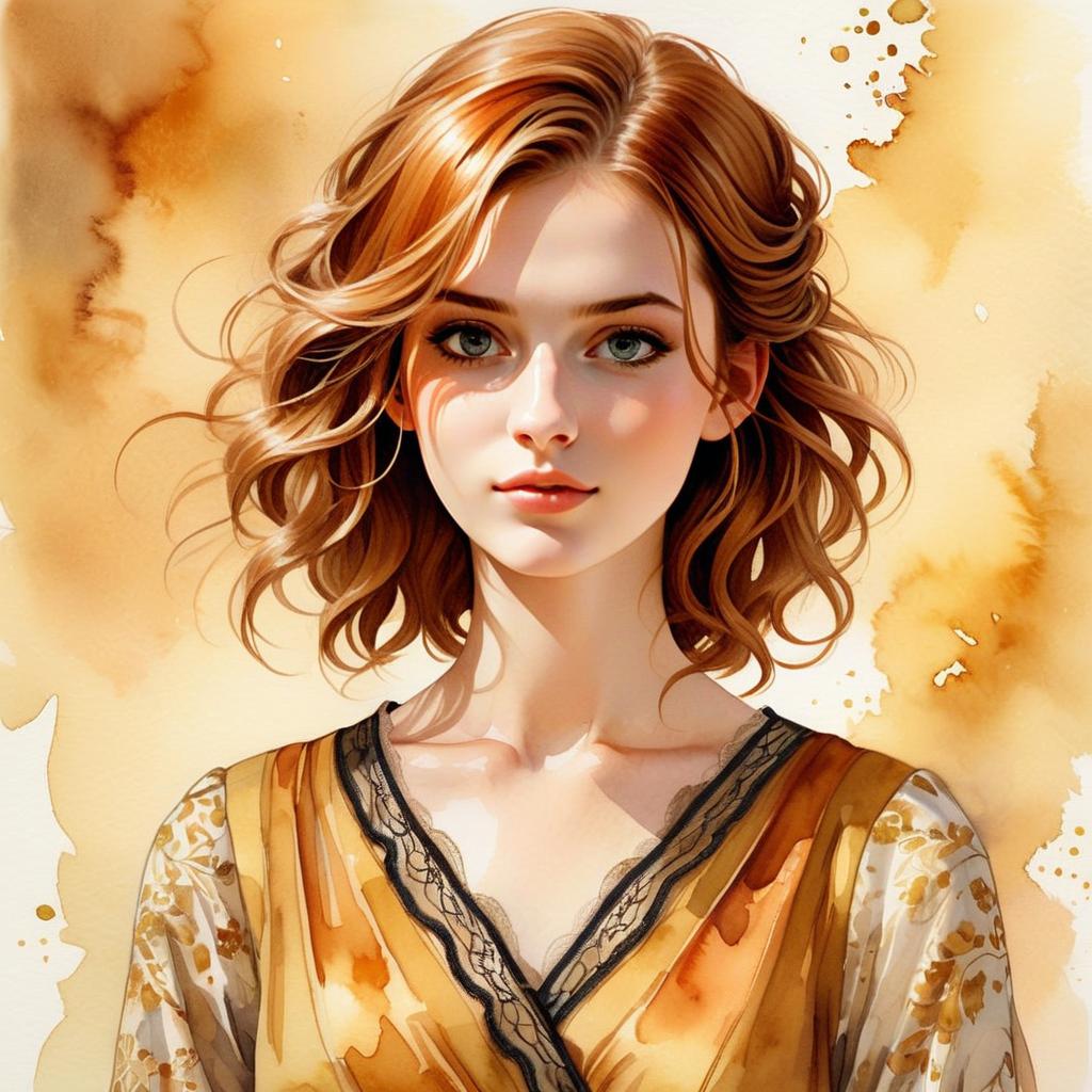 Young Woman with Blonde Hair in Watercolor Background Young Woman with Blonde Hair in Watercolor Background