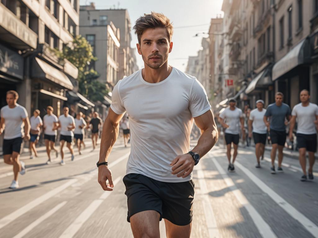 Dynamic man running in urban setting