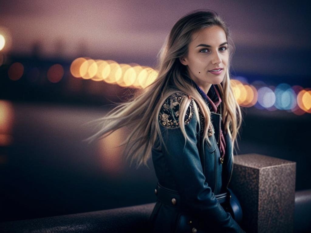 Confident Woman by Waterfront at Dusk