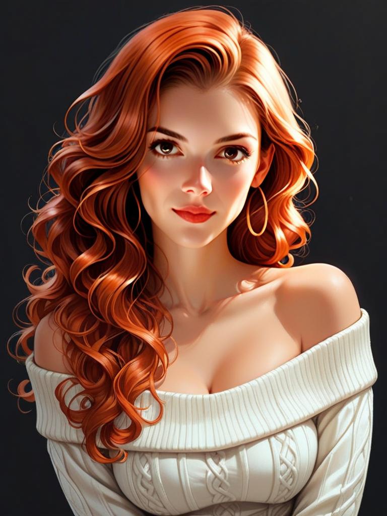 Portrait of a Woman with Curly Red Hair