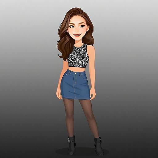 Digital Art of Woman with Casual Chic Outfit and Flowing Hair