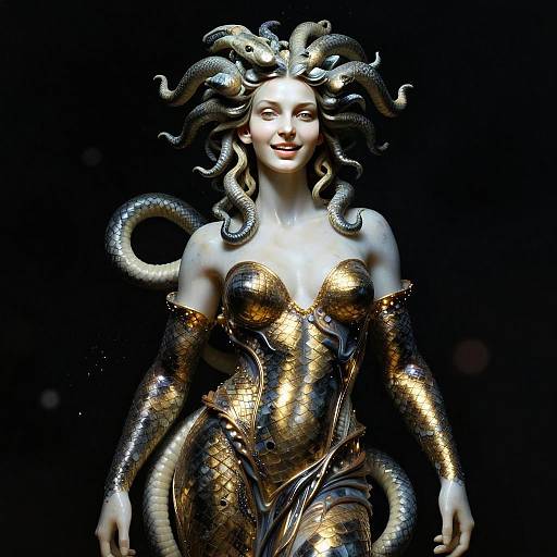 Medusa Woman in Gold Scaled Armor Fantasy Art