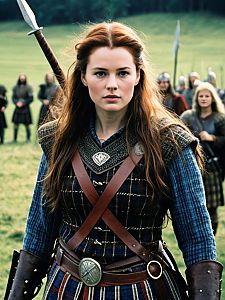 Woman in Braveheart Inspired Medieval Costume Waist Up Editorial Portrait