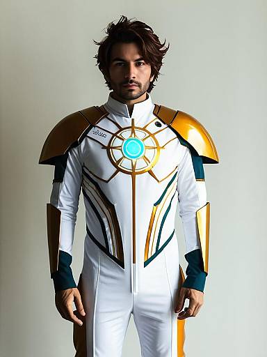Man Wearing Realistic Solaris Cosplay Costume in Sci-Fi Style