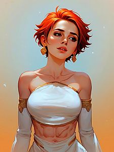 Confident Young Woman with Red Hair in Elegant Top