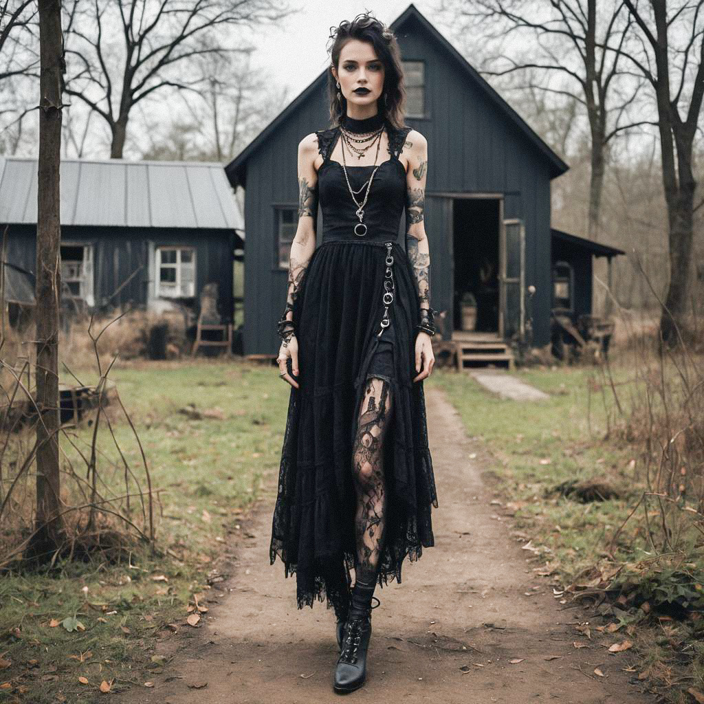 Gothic Woman in Black Dress by Rustic Cabin Gothic Woman in Black Dress by Rustic Cabin