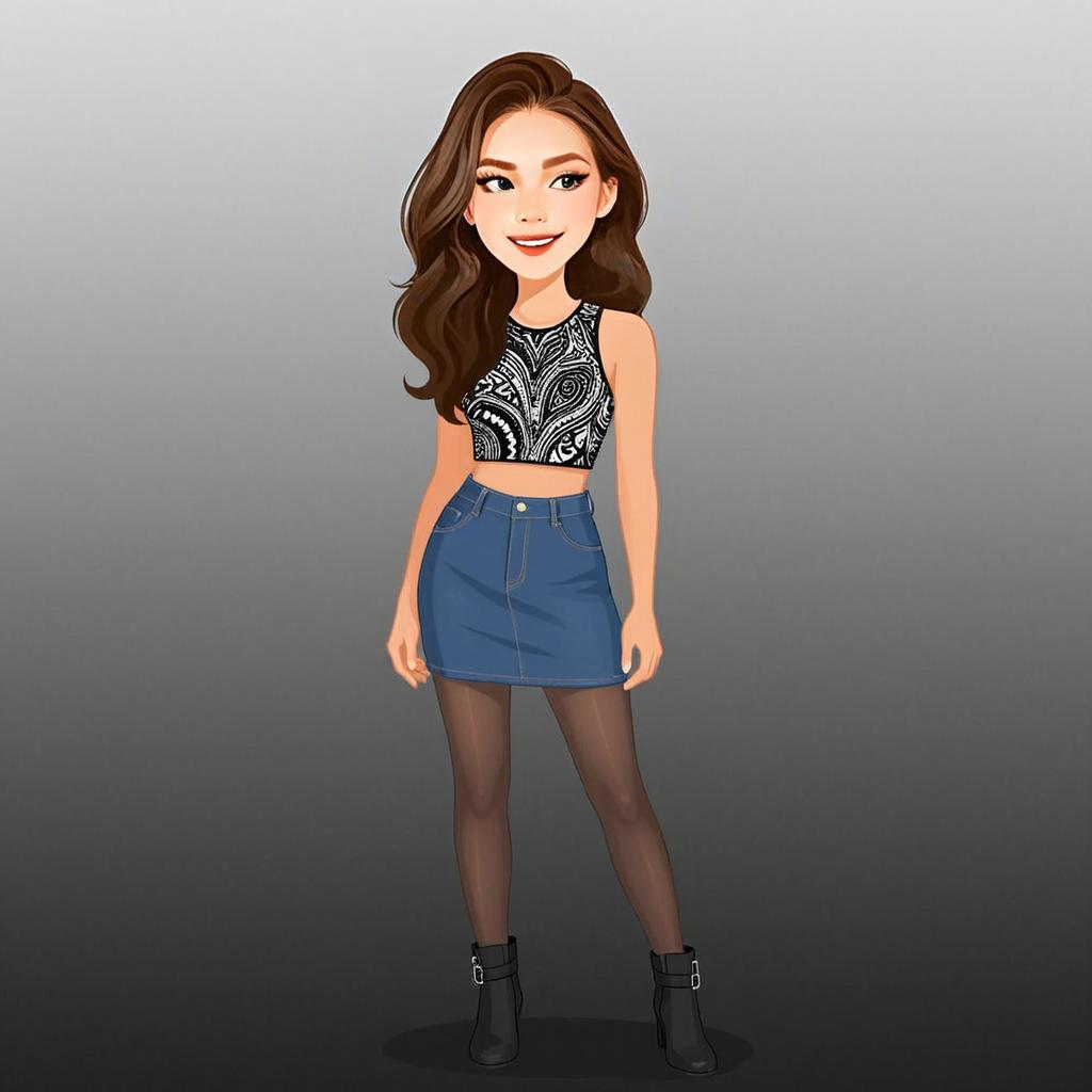 Digital Art of Woman with Casual Chic Outfit and Flowing Hair