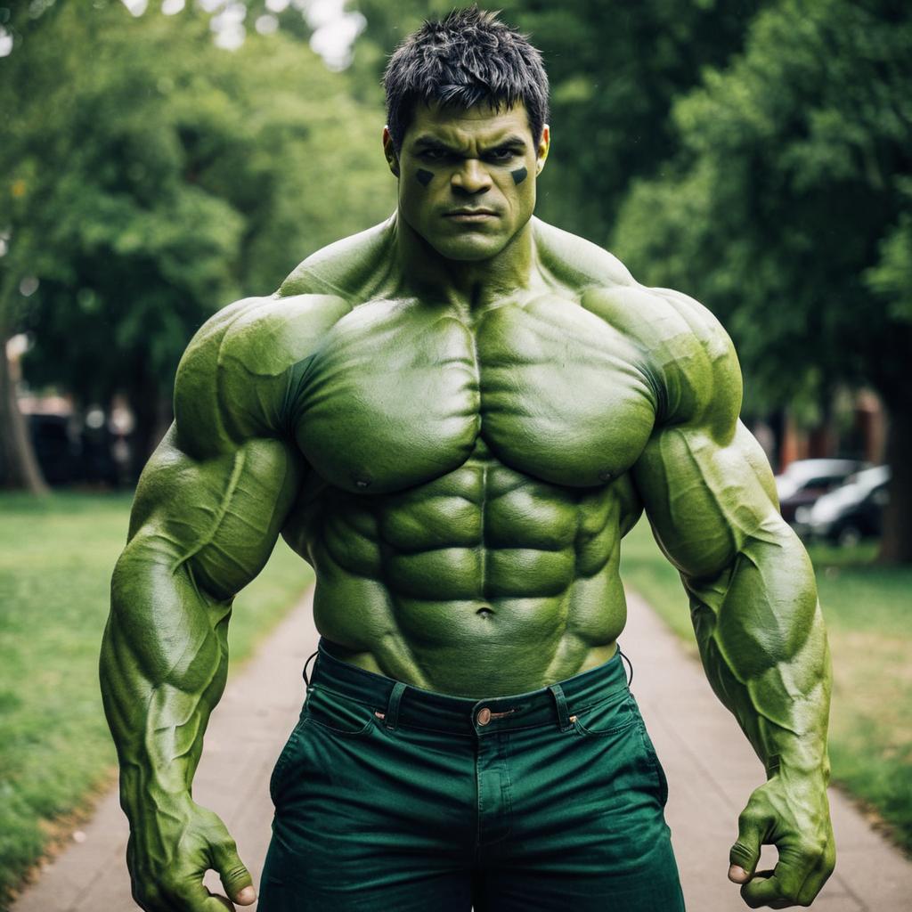 Muscular Man with Green Skin in Park Muscular Man with Green Skin in Park