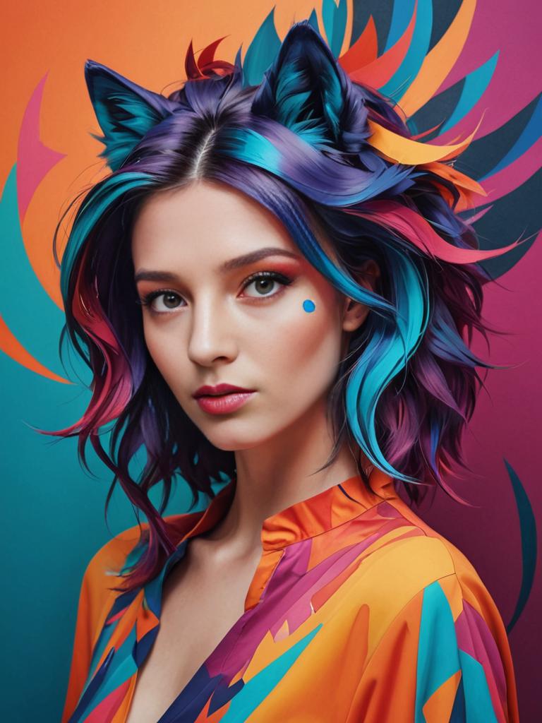 Stylish Woman with Colorful Wolf-Cut Hairstyle