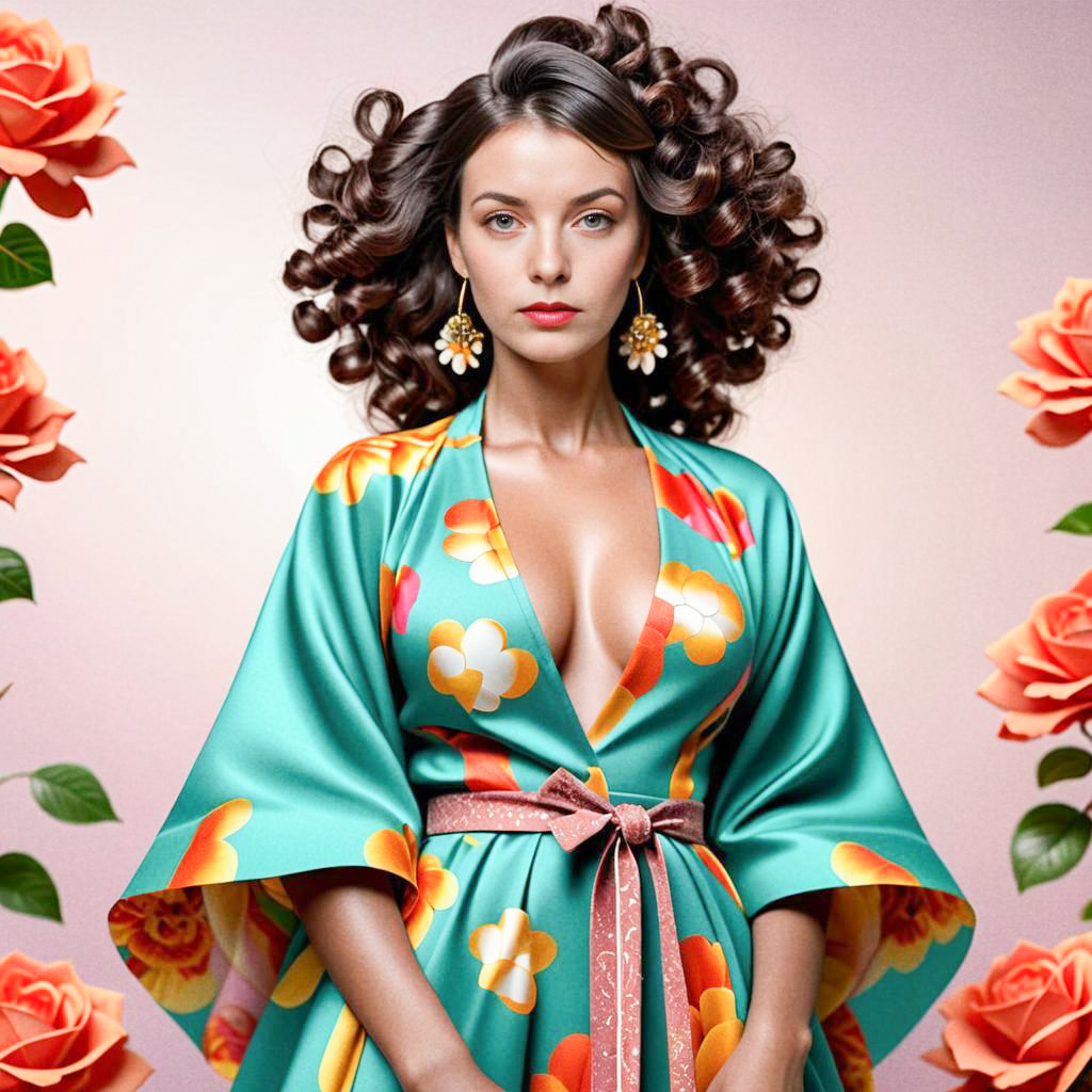 Woman in Floral Kimono with Roses