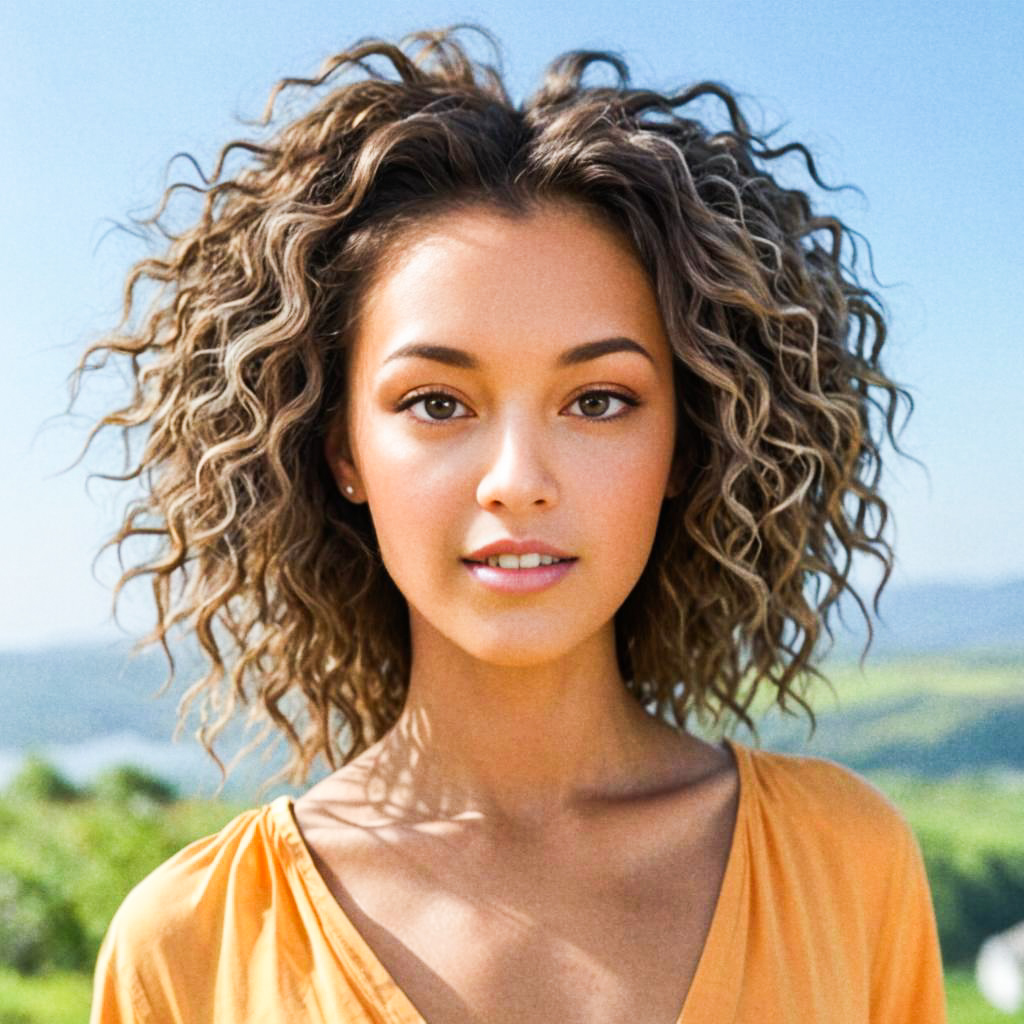 Young Woman with Curly Hair in Nature