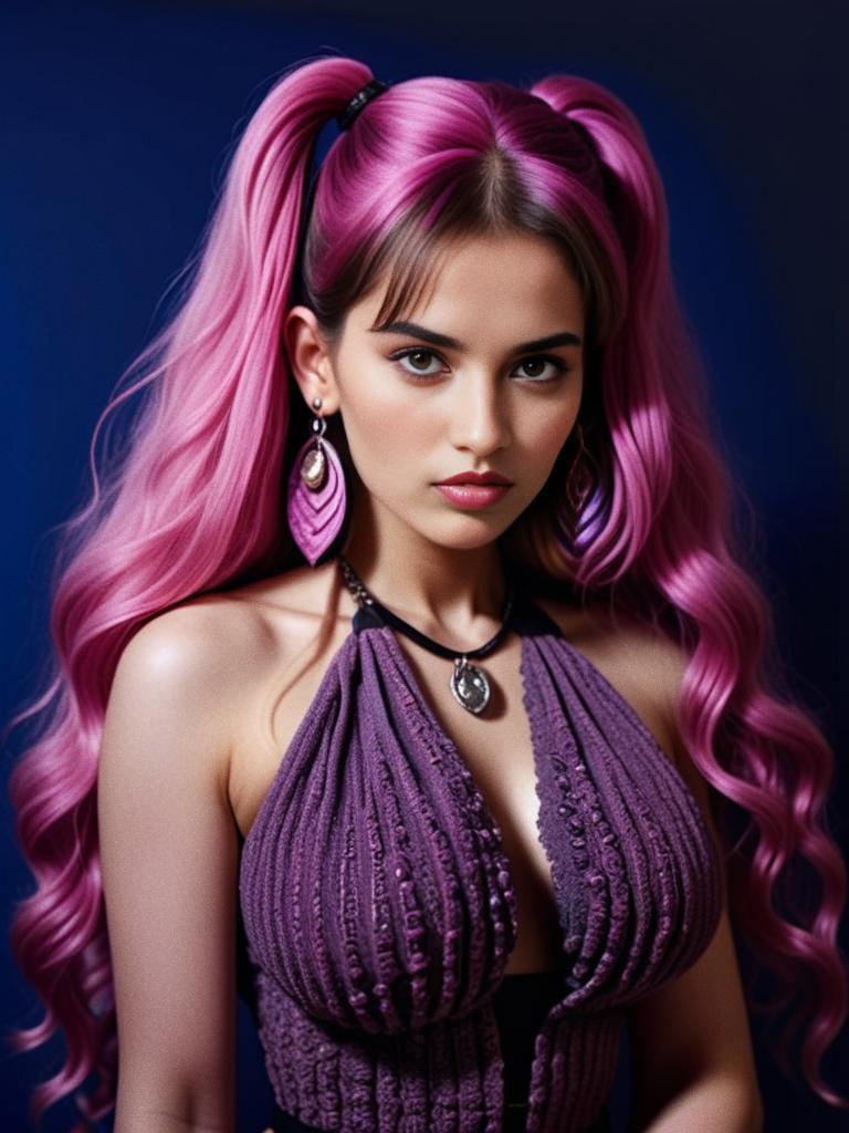 Woman with Pink Hair in Pigtails and Purple Top