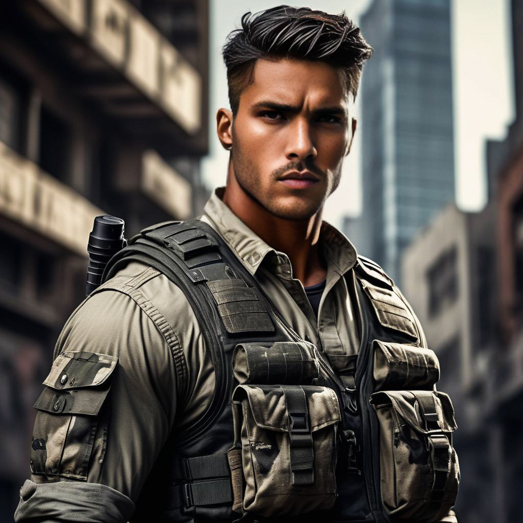 Rugged Man in Tactical Gear in Urban Setting Rugged Man in Tactical Gear in Urban Setting