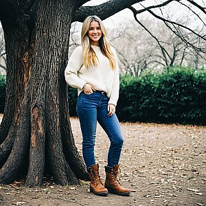 Young Woman by Tree in Autumn