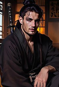 Samurai in Traditional Attire with Sword