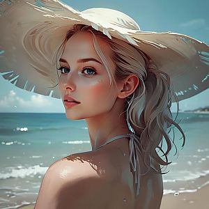 Thoughtful Woman on Sunny Beach