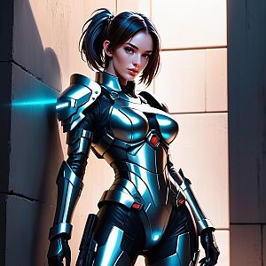 Futuristic Woman in Metallic Armor
