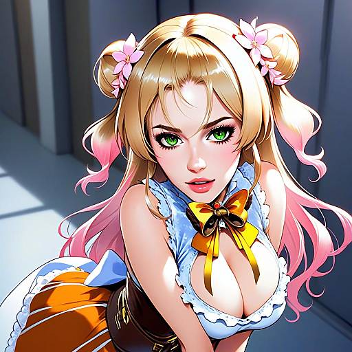 Anime Woman in Colorful Momosuzu Nene Inspired Costume Digital Illustration