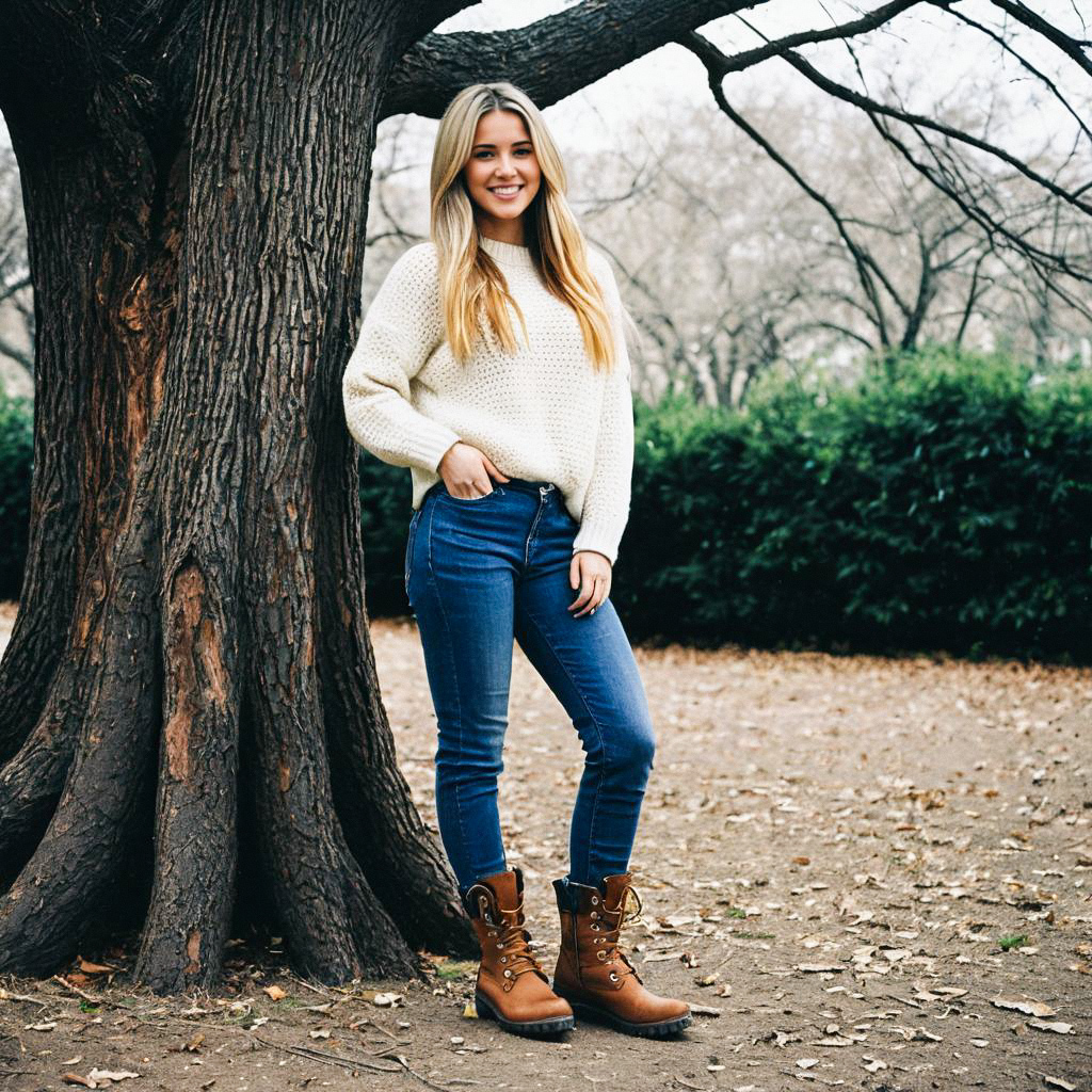 Young Woman by Tree in Autumn