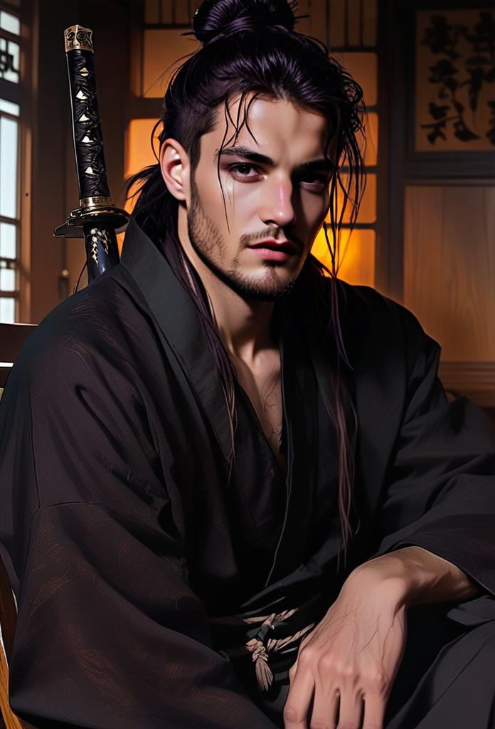 Samurai in Traditional Attire with Sword Samurai in Traditional Attire with Sword