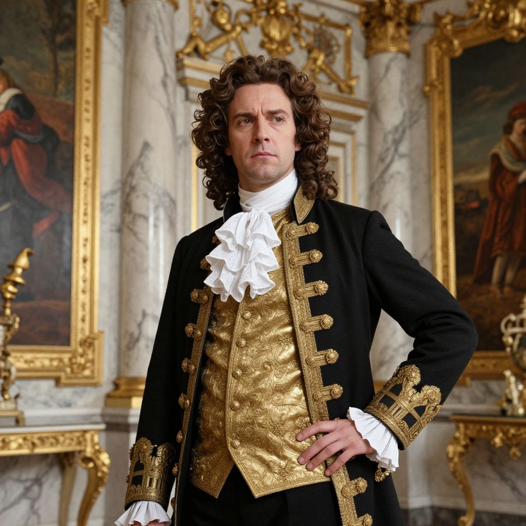 Man in 18th Century Baroque Aristocratic Costume in Luxurious Palace Interior