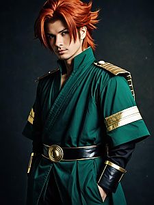 Man in Realistic Noriaki Kakyoin Cosplay Costume from JoJo's Bizarre Adventure