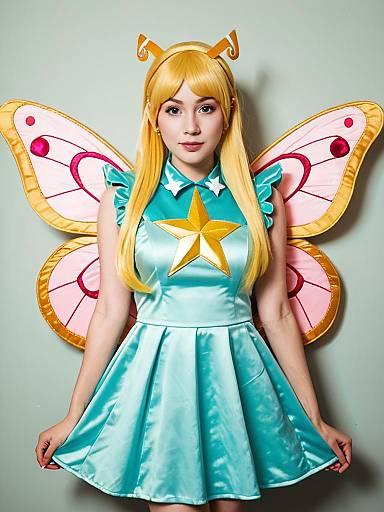 Woman Cosplaying Star Butterfly Realistic Costume with Wings