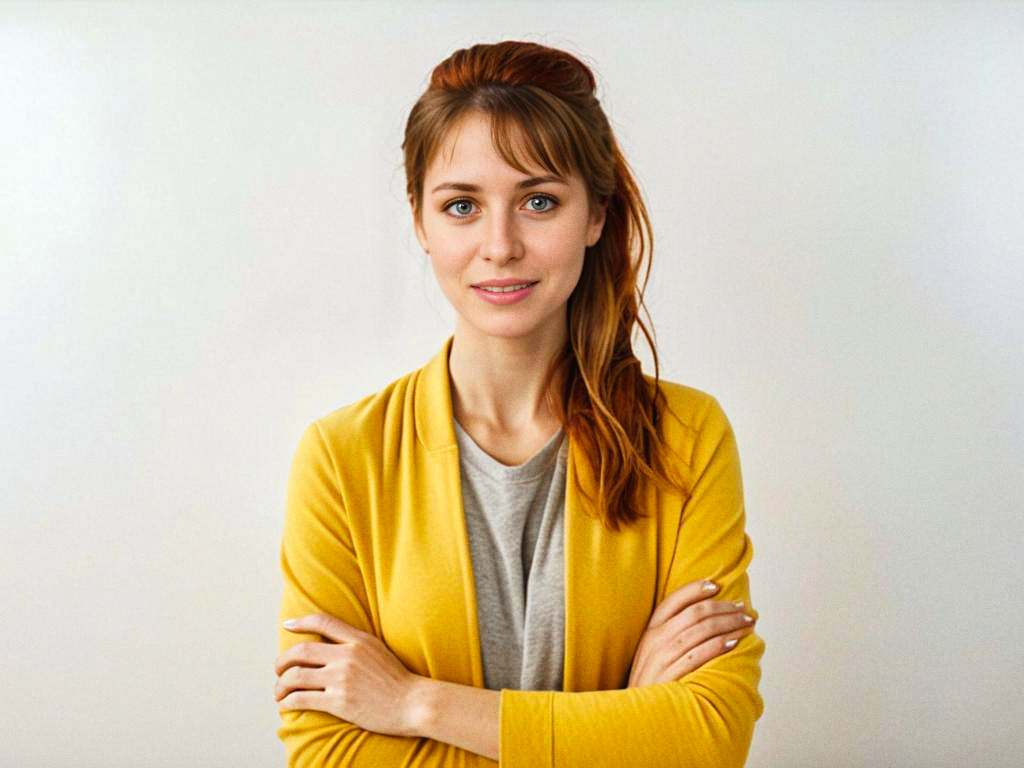 Confident Young Woman in Yellow Cardigan